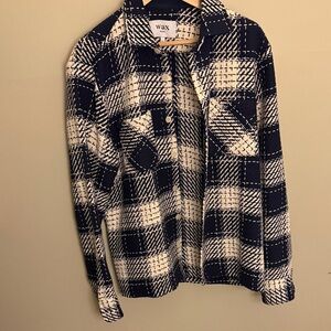 Wax Navy and White Plaid Shirt Jacket